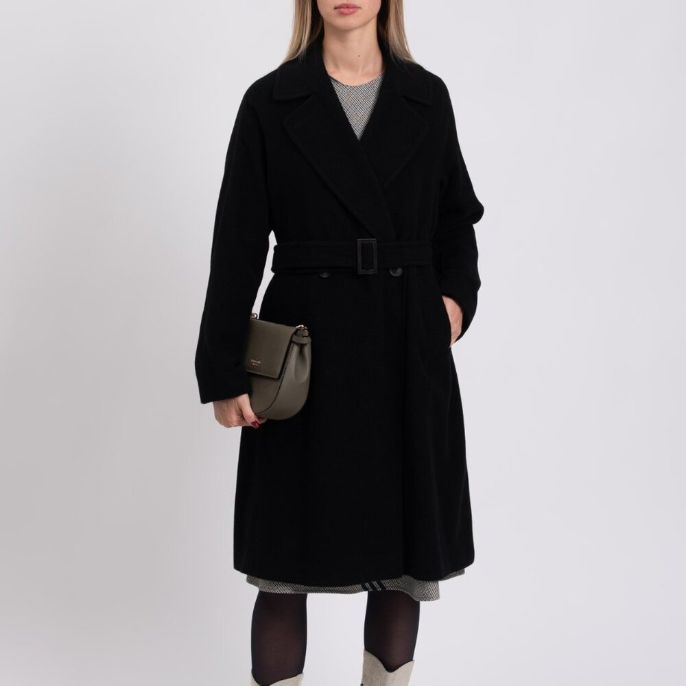 NWT HEVO Wool Blend Coat, IT44 US8 M, Belted, Black - Made in Italy